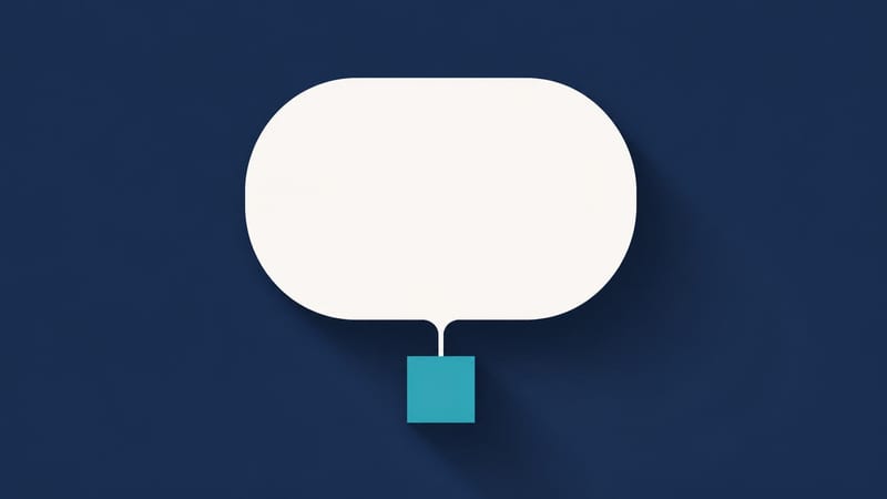 A speech bubble tethered to a small solid square