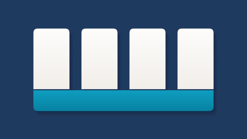 Four identical upright forms standing in a row on one continuous teal bar