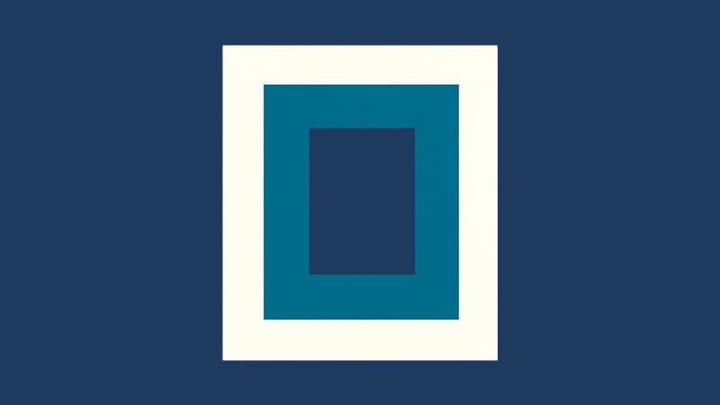 An off-white frame with a teal rectangle set inside it