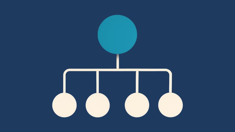 One teal circle joined by clean lines to a row of four off-white circles below it