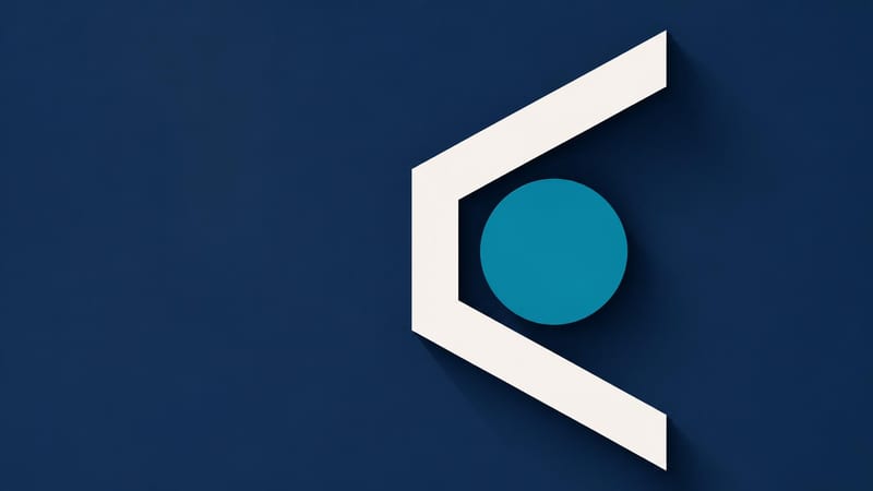A circle held within an open angular bracket